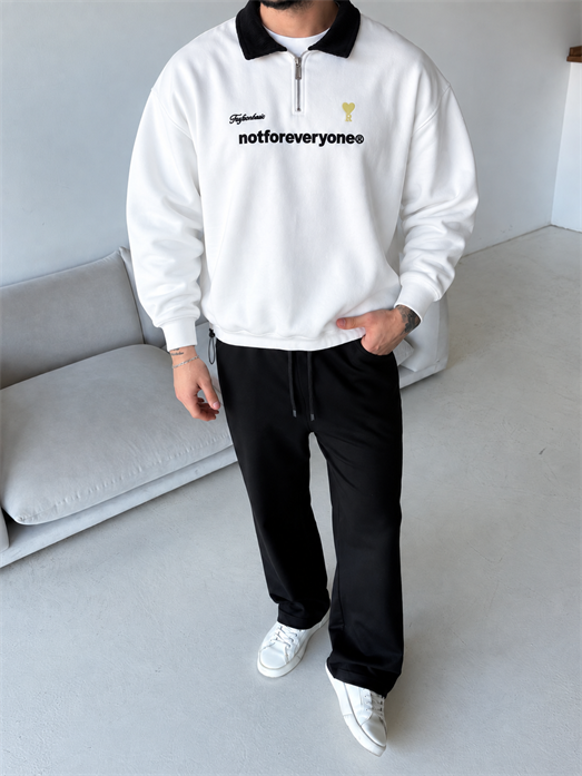 Ekru Notforover Yakalı Yarım Zip Sweatshirt RSP 5013