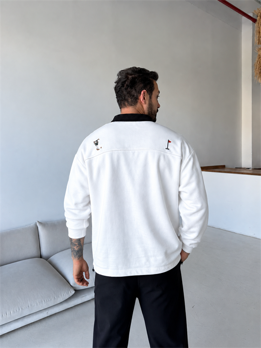 Ekru Notforover Yakalı Yarım Zip Sweatshirt RSP 5013