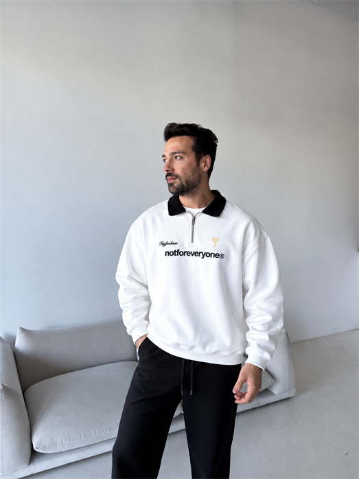 Ekru Notforover Yakalı Yarım Zip Sweatshirt RSP 5013