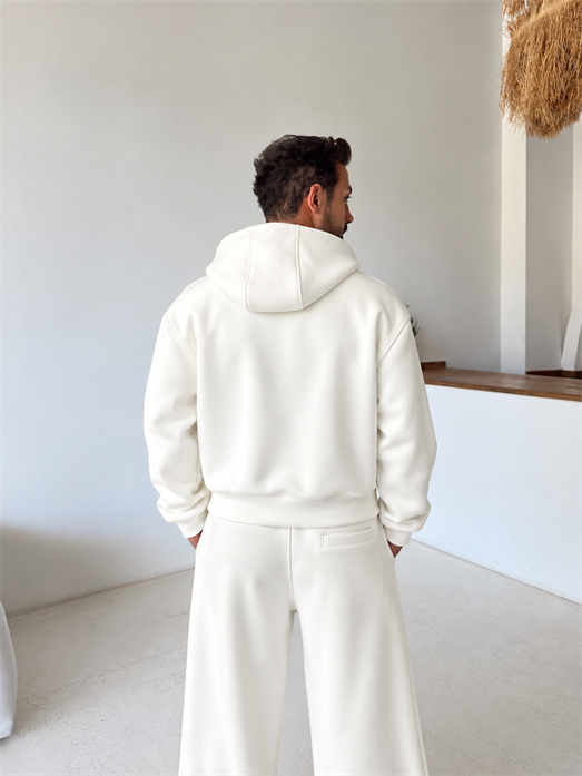 Ekru Panda Boxy Tam Zip Kapşonlu PLZ 27551