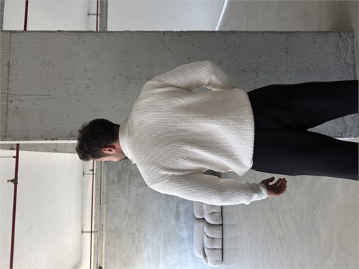 Ekru Yarım Zip Şardonlu Pamuk Teddy Boxy Fit Kazak AU