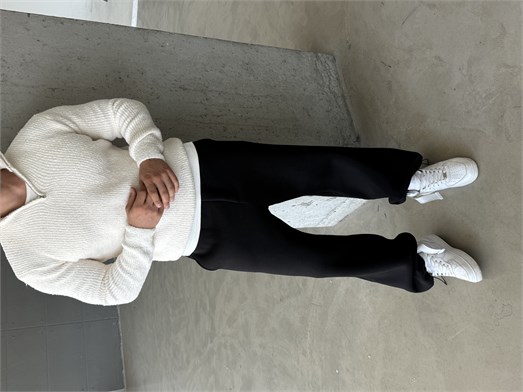 Ekru Yarım Zip Şardonlu Pamuk Teddy Boxy Fit Kazak AU