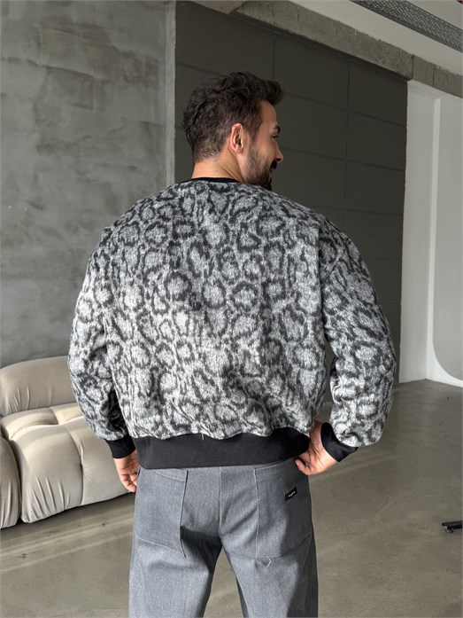 Füme Büyük Desenli Sweat Kaşe Kumaş PLZ 27032