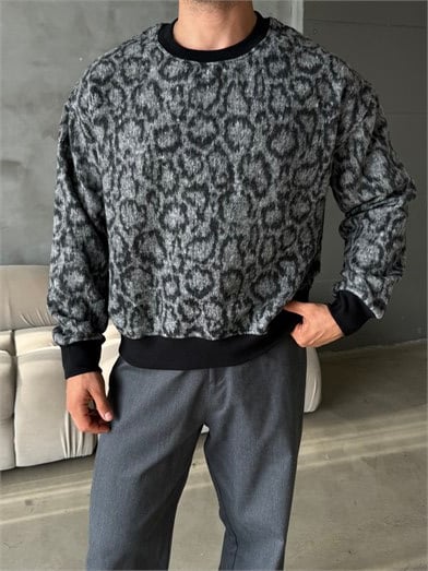 Füme Büyük Desenli Sweat Kaşe Kumaş PLZ 27032