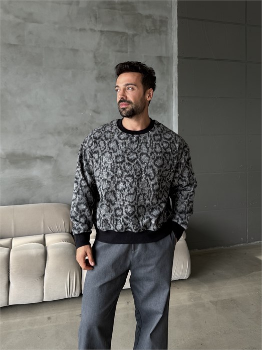 Füme Büyük Desenli Sweat Kaşe Kumaş PLZ 27032