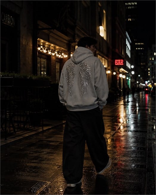 Gri Angel Üç İplik Hoodie SC