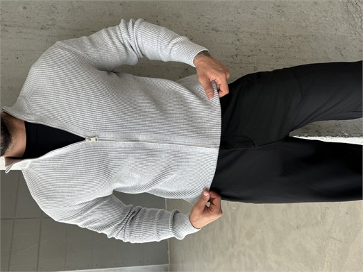 Gri Elegant Fit Çift Fermuarlı Hırka Triko AU