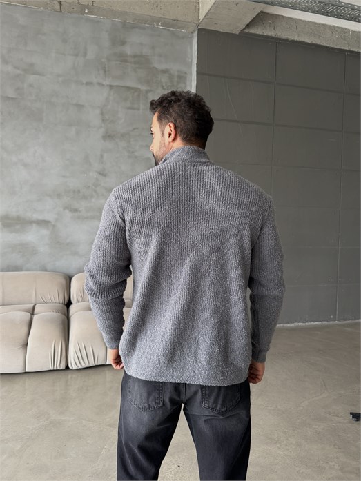 Gri Teddy Tam Zip Hırka AU