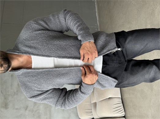 Gri Teddy Tam Zip Hırka AU