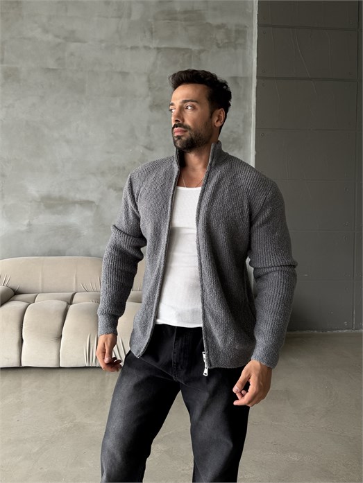 Gri Teddy Tam Zip Hırka AU