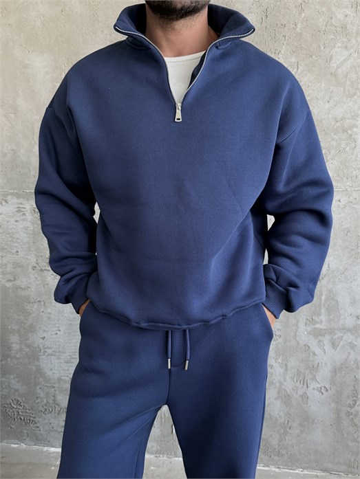 İndigo SC Core Üç İplik Yarım Zip Sweatshirt