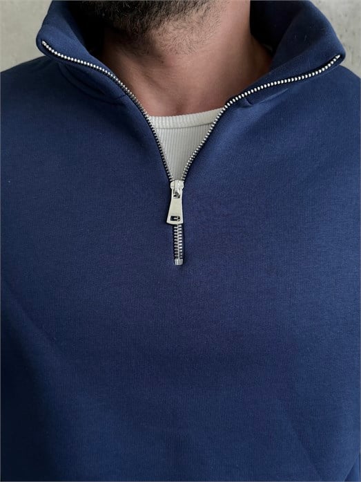 İndigo SC Core Üç İplik Yarım Zip Sweatshirt