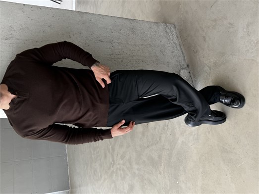 Kahve Henley Yaka Örgü Relax Fit Triko SNZ