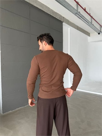 Kahve Henley Yaka Uzun Kol SC 10
