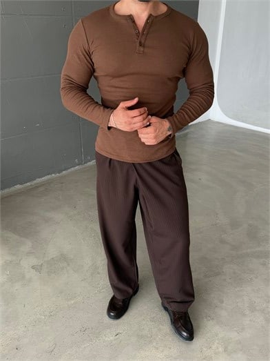 Kahve Henley Yaka Uzun Kol SC 10