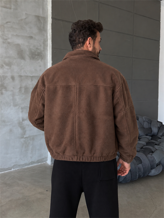 Kahve Parçalı Tam Zip Boxy Polar