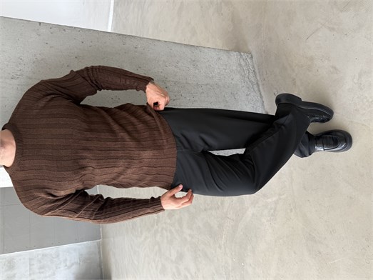 Kahve Şardonlu Dikey Şerit Fit Kazak SNZ 7294