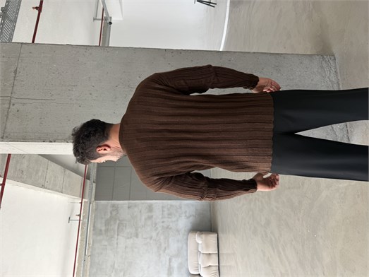 Kahve Şardonlu Dikey Şerit Fit Kazak SNZ 7294