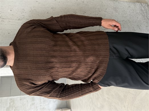 Kahve Şardonlu Dikey Şerit Fit Kazak SNZ 7294