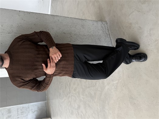 Kahve Şardonlu Dikey Şerit Fit Kazak SNZ 7294
