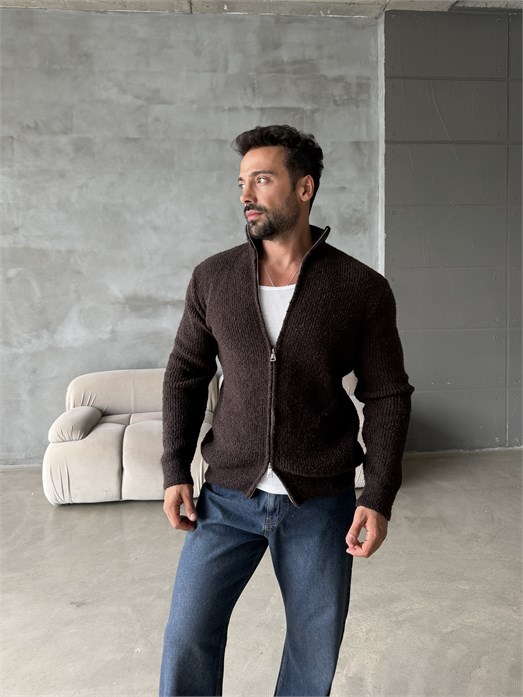Kahve Teddy Tam Zip Hırka AU