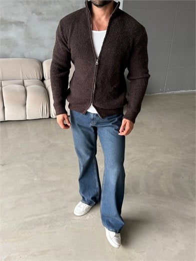 Kahve Teddy Tam Zip Hırka AU