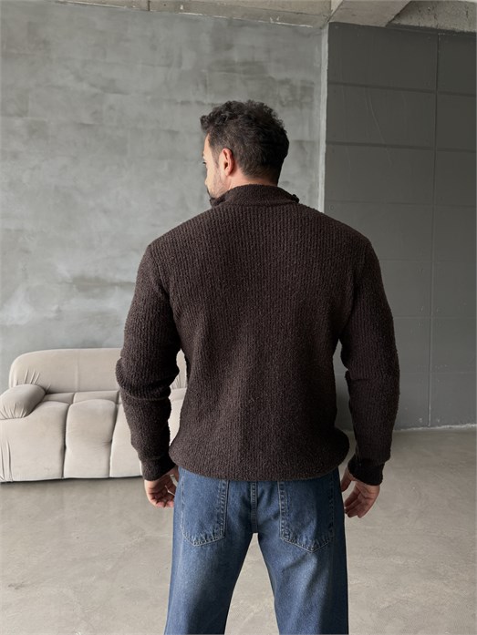 Kahve Teddy Tam Zip Hırka AU