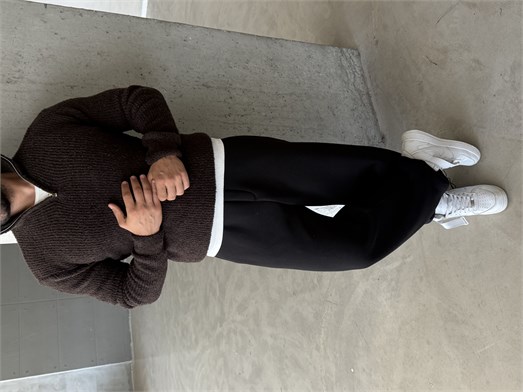 Kahve Yarım Zip Şardonlu Pamuk Teddy Boxy Fit Kazak AU