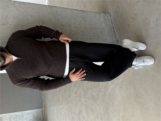 Kahve Yarım Zip Şardonlu Pamuk Teddy Boxy Fit Kazak AU