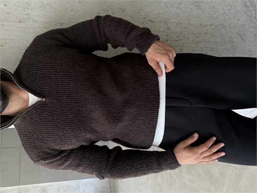Kahve Yarım Zip Şardonlu Pamuk Teddy Boxy Fit Kazak AU
