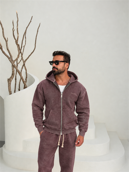 Kahve Yıkamalı Tam Zip Kapşonlu PLZ 27028