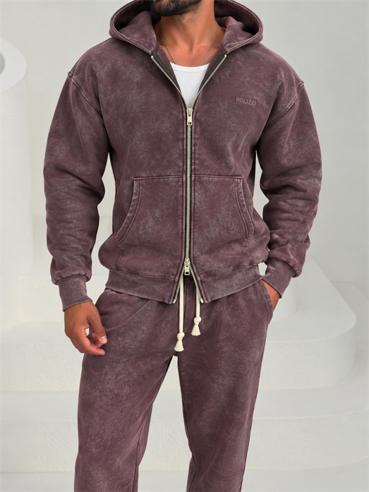 Kahve Yıkamalı Tam Zip Kapşonlu PLZ 27028