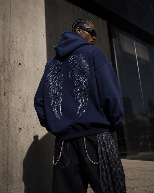 Lacivert Angel Üç İplik Hoodie SC