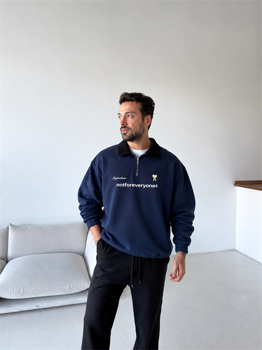 Lacivert Notforover Yakalı Yarım Zip Sweatshirt RSP 5013