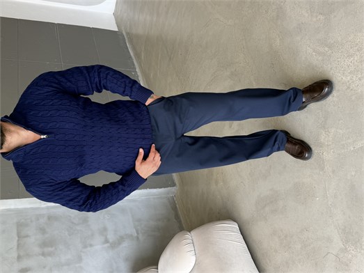 Lacivert Saç Örgü Yarım Zip Triko TB
