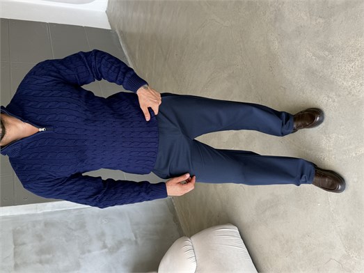 Lacivert Saç Örgü Yarım Zip Triko TB