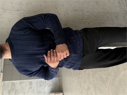 Lacivert Şardonlu Dikey Şerit Fit Kazak SNZ 7294