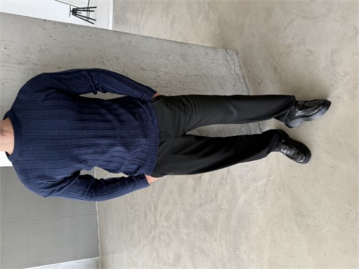 Lacivert Şardonlu Dikey Şerit Fit Kazak SNZ 7294