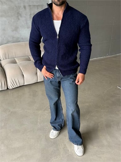Lacivert Teddy Tam Zip Hırka AU