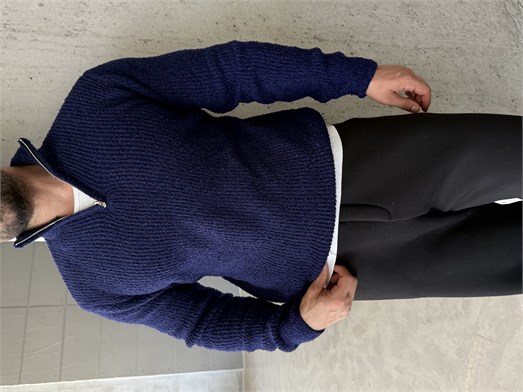 Lacivert Yarım Zip Şardonlu Pamuk Teddy Boxy Fit Kazak AU