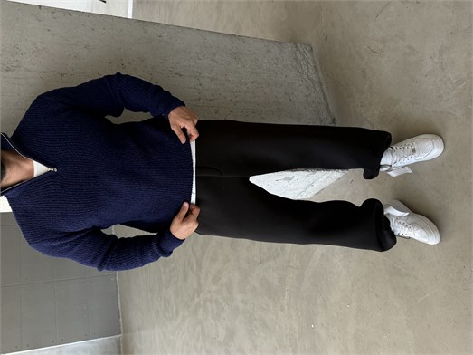 Lacivert Yarım Zip Şardonlu Pamuk Teddy Boxy Fit Kazak AU