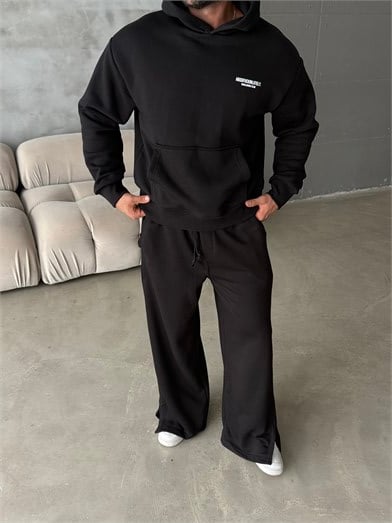 Siyah Abso Baskılı Boxy Fit 3 İplik Sweatshirt RSP 5010