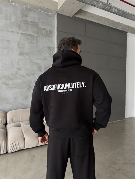 Siyah Abso Baskılı Boxy Fit 3 İplik Sweatshirt RSP 5010