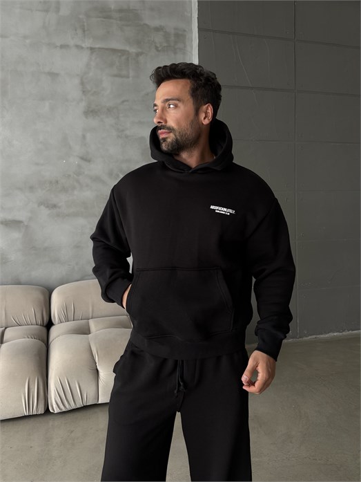 Siyah Abso Baskılı Boxy Fit 3 İplik Sweatshirt RSP 5010