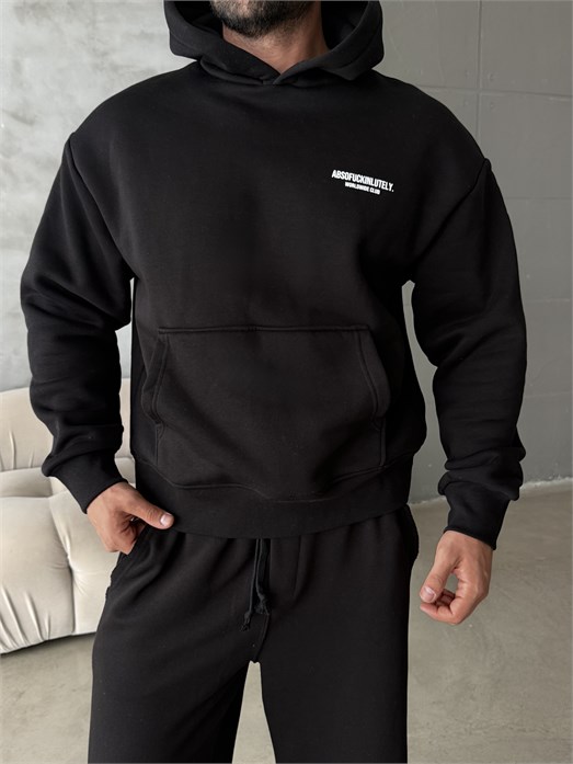 Siyah Abso Baskılı Boxy Fit 3 İplik Sweatshirt RSP 5010