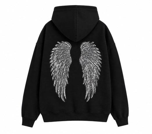 Siyah Angel Üç İplik Hoodie SC