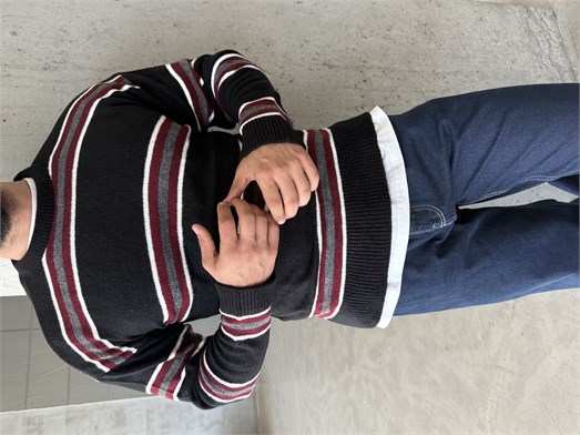 Siyah Çizgili Boxy Fit Pamuk Kazak SNZ