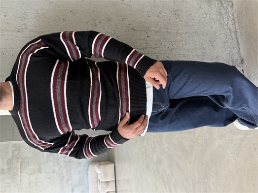 Siyah Çizgili Boxy Fit Pamuk Kazak SNZ