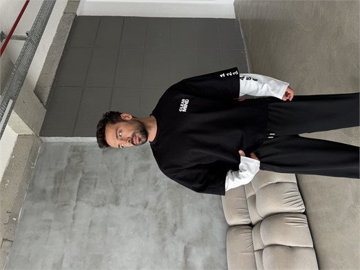 Siyah Clear Mind Baskılı Parçalı Sweatshirt Boxy RSP 5009