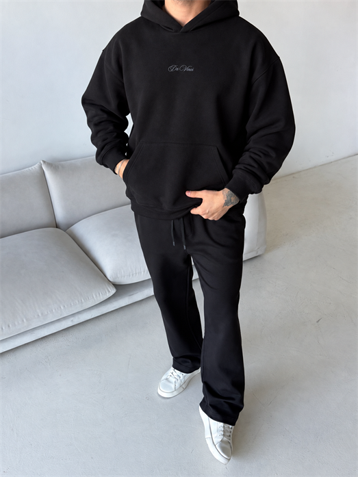 Siyah Da Vinci Kabartma Baskı Boxy Sweatshirt RSP 5003